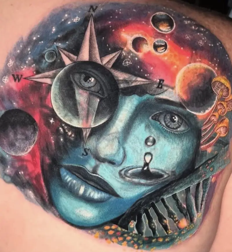 Illustrative color face tattoo — For the People Tattoo, Austin