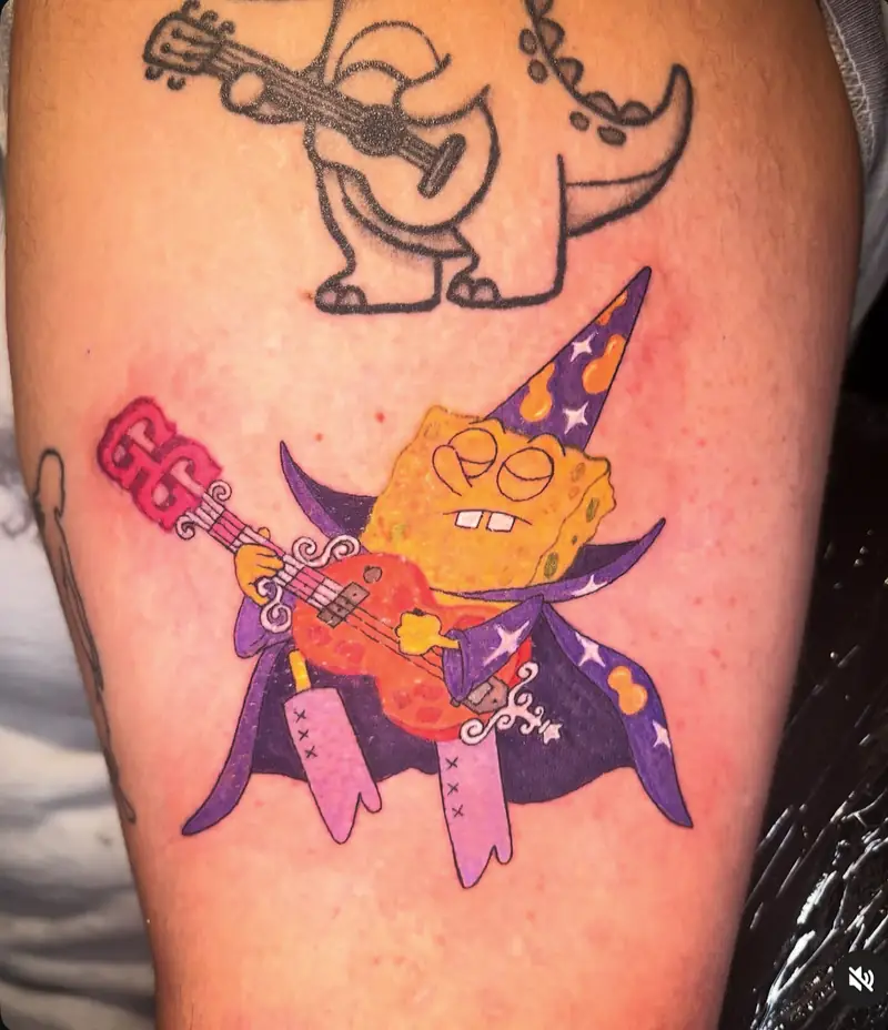 Color cartoon SpongeBob wizard tattoo by Kiwi