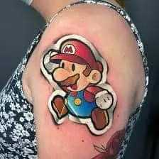 Paper Mario sticker style tattoo by Stax