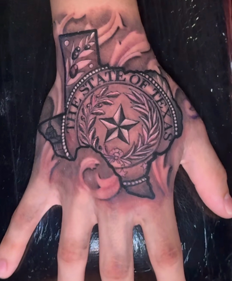 State of Texas hand tattoo Austin TX